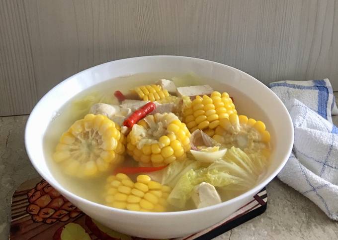 Langkah Mudah untuk Menyiapkan Sayur bening jagung dan tahu yang Lezat Sekali