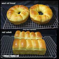 รูปของ 1 adonan 2 bentuk roti wool roll bread dan roti sobek