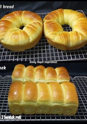 Foto resep 1 adonan 2 bentuk roti wool roll bread dan roti sobek