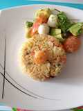 Arroz con camarones, palmitos y vegetales