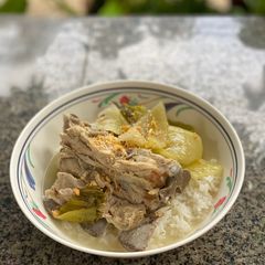 Pickled lettuce soup with pork ribs A picture of Pickled lettuce soup with pork ribs.