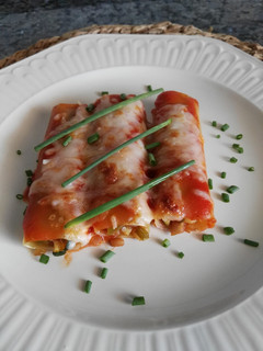 Una foto de Canelones de calabacín y setas