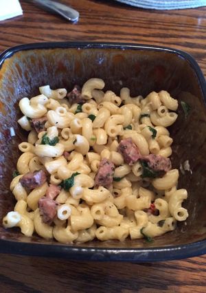 A picture of Sausage pasta florentine .