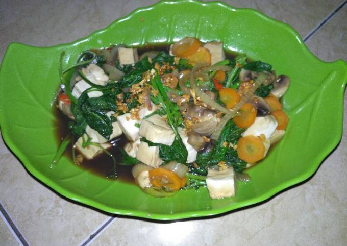 Standar Cara termudah buat Menu diet : tumis bayam tahu jamur lada hitam tabur bawang putih dijamin sesuai selera