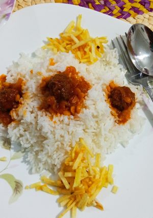 عکسی از دستور چلو خورشت قیمه با کوفته ریزه 😋😅🧆