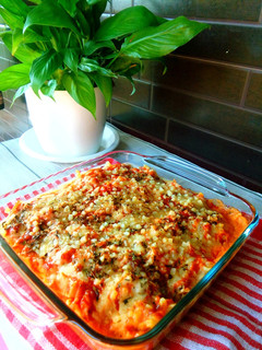Foto resep Pasta panggang mozarella saus chicken bolognese