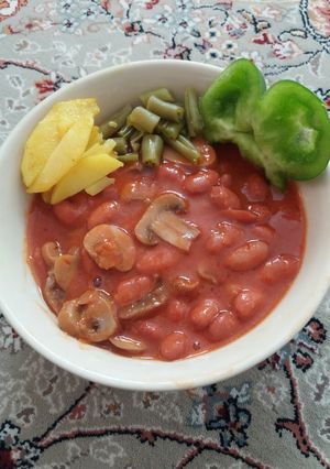 عکسی از دستور خوراک لوبیا چیتی و قارچ 😋😍