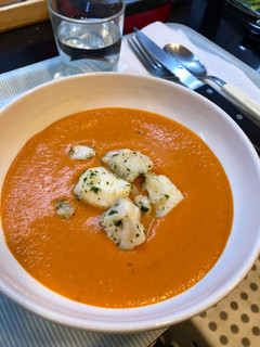 Una foto de Crema de pimientos con bacalao