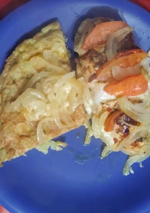 Una foto de Supremas de pollo gratinada con tortilla de papa