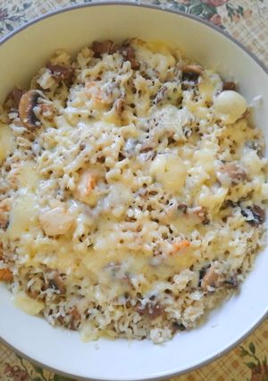 Foto resep Baked Mushroom Rice with Mozzarella