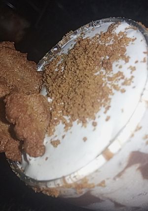 A picture of Creamy chocolate custard with candi biscuit.