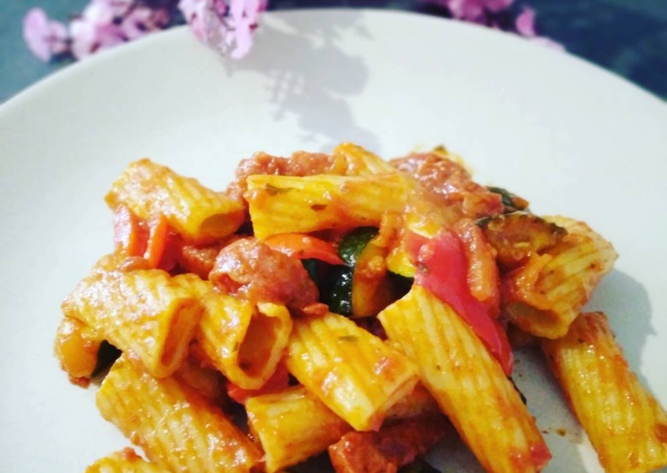 Pâtes aux légumes grillés et chorizo 🌻