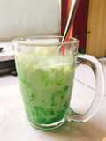 Pandan Syrup with Grass Jelly and Milk