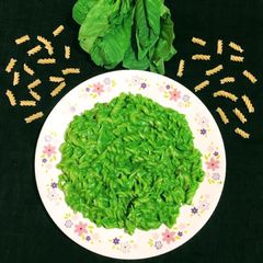 A picture of Pasta in green sauce.