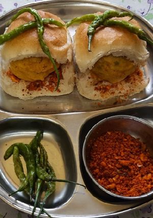 A picture of Mumbai famous street side vada pav.