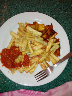 A picture of Potatoes,plantain & stew.