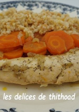 Une photo de Aiguillettes de poulet miel et carottes