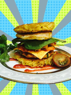 A picture of Kimchi Ramen Burger.