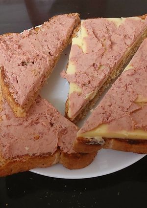 A picture of My Thick Toasted cheese and Course Ardenes Pâtè.🥰.