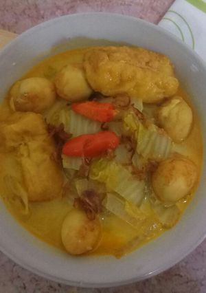 Foto resep Sawi putih, tahu, telur puyuh masak kari