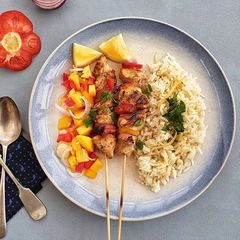 A picture of Chicken Kebab with Lemon Rice and Mango and Pepper Salad #mysterybag1.