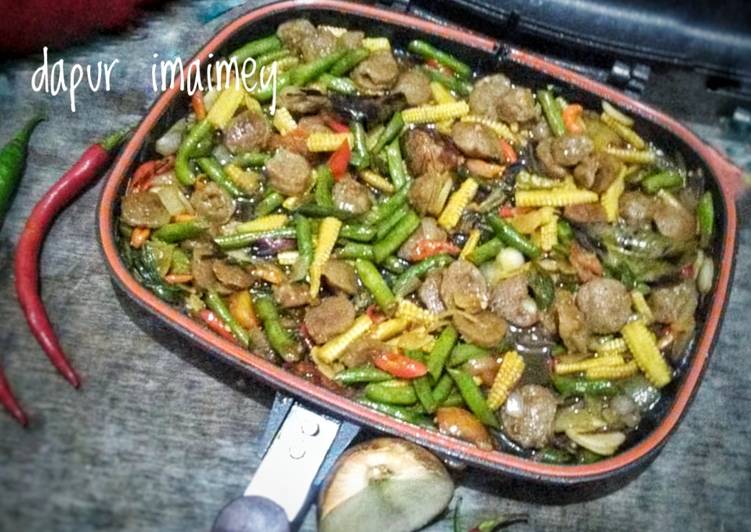 Bahan Membuat Tumis jagung muda buncis dan bakso🌽🍅, Anti Gagal
