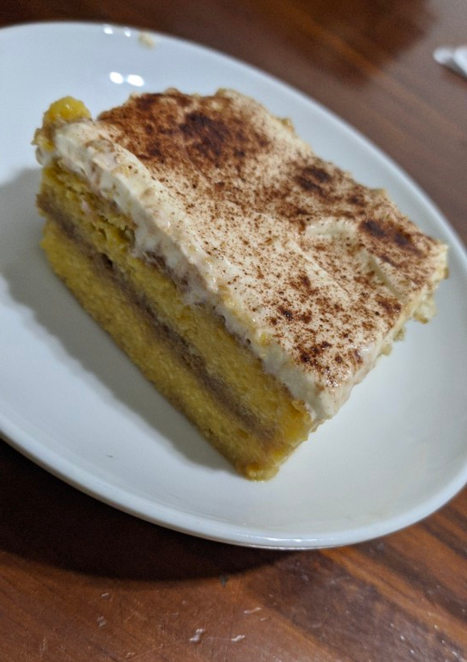 Una foto de Tiramisú con flan de vainilla, fácil y rápido 🥧