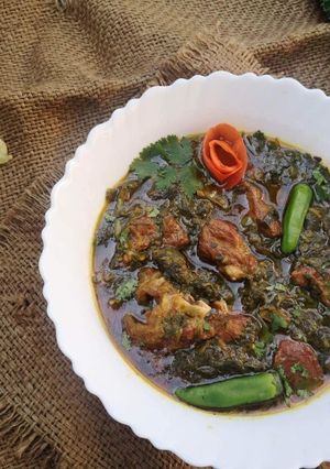 A picture of Palak gosht/mutton spinach.