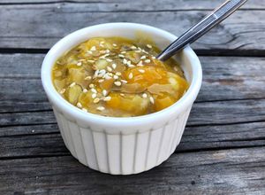 Hình của món Chè bí đỏ đậu xanh gạo nếp.