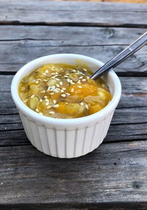 Hình của món Chè bí đỏ đậu xanh gạo nếp.