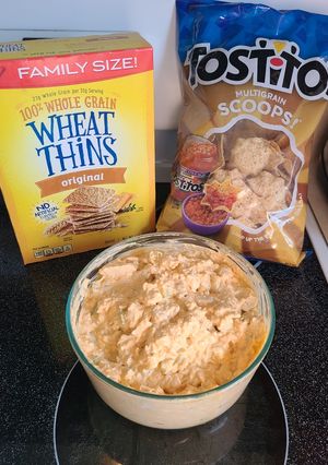 A picture of Absolutely the best Buffalo chicken dip.