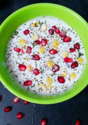 A picture of Anar corn raita.