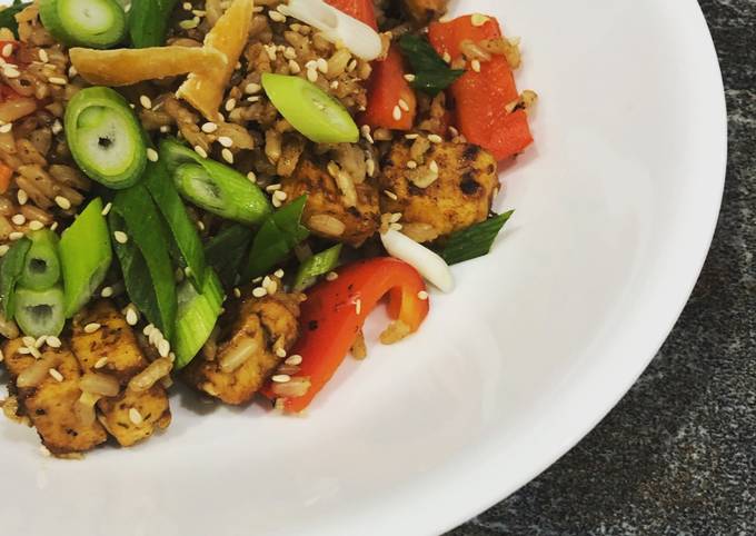 Smoky-sticky stir-fried  rice and tofu bowl