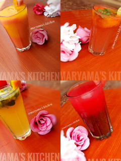 A picture of 4 simple iftar drinks/mojito's.