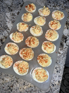A picture of Creamy deviled eggs.