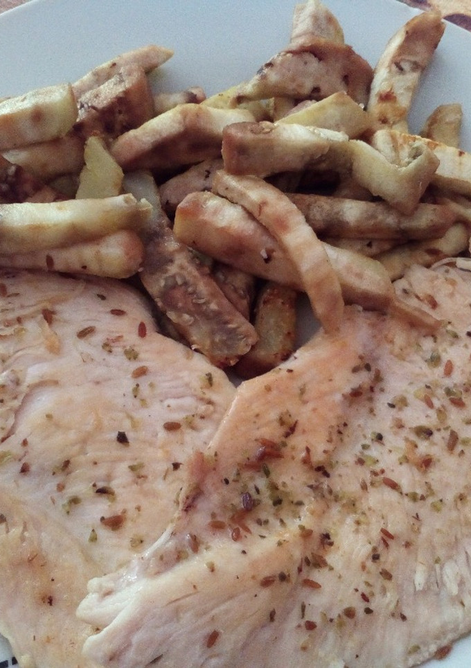 Una foto de Pechugas de pollo y berenjenas