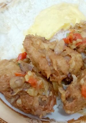 Foto resep Ricebowl chicken wings salted egg instan
