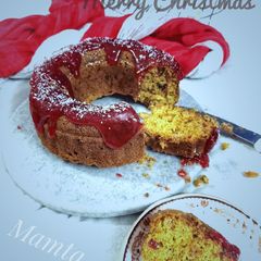 A picture of Christmas special fruit n nut cake glazed with jam n honey.