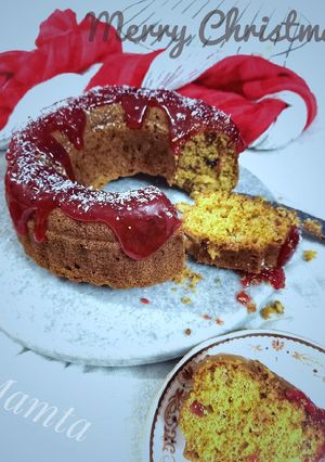 A picture of Christmas special fruit n nut cake glazed with jam n honey.