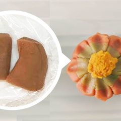 Nerikiri-Wagashi like sweet "Gazania" made from chestnut puree A picture of Nerikiri-Wagashi like sweet "Gazania" made from chestnut puree.