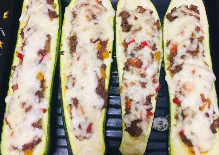 Zucchini al Horno Relleno  con Carne molida casera!