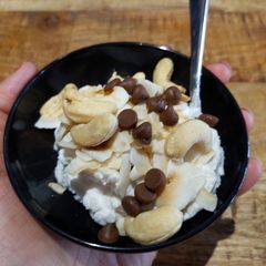 Coconut yoghurt and nuts treat A picture of Coconut yoghurt and nuts treat.