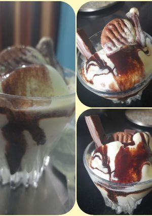 A picture of Vanilla shake with ice cream.