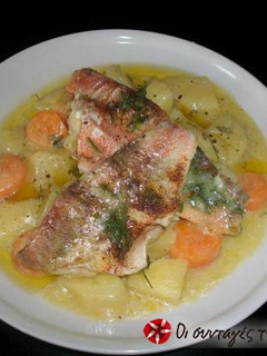 A picture of Fish with vegetables.