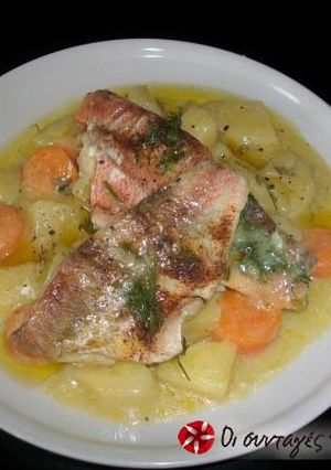 A picture of Fish with vegetables.