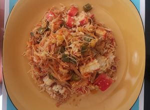 Una foto de Locura de palmitos con arroz y verduras
