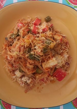 Una foto de Locura de palmitos con arroz y verduras