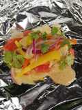 Pescado empapelado con camarones