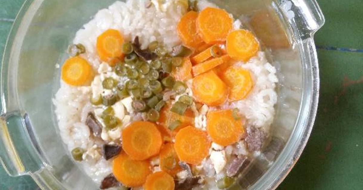 Resep Mpasi 7 bln wortel, ati sapi, kacang panjang, beras dan keju oleh