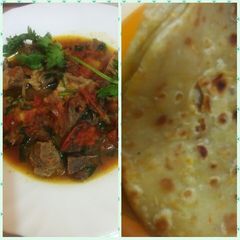 A picture of Carrot chapati with beef curry.